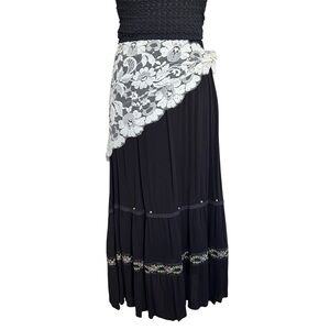 Together Black Tiered Ribbon Studded Midi Skirt Size 4